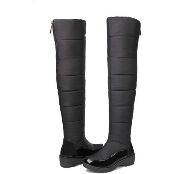 Women's Black Over The Knee Thigh High Winter Snow Tall Boots Waterproof Boots - Picture 2 of 7